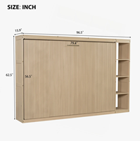 Lit mural pliant moderne en bois pour lit double avec bibliothèque, gain de place, en PB/MDF, OEM/ODM