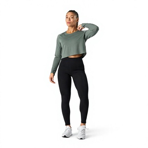 Camiseta de Manga Larga para Mujer, Diseño Moderno, Tela de Algodón Suave, Cuello Redondo, Top Corto Básico, Impresión Personalizada, Proveedor de Ropa al Por Mayor OEM - Product Image 2