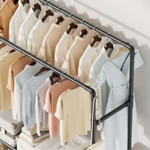 110 מודרני מוט מתכת בד מתלה פלסטיק תחתון חלודה מעיל עמיד למטה סלון בגדים אחסון בגדים אחסון כפול שכבת מדפים - Product Image 2