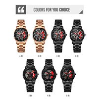 Montre-bracelet tendance pour homme avec cadran en verre et alliage de quartz, étanche, bracelet en acier inoxydable, design roue de voiture rotative