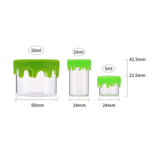 Giá Rẻ Bán Buôn 5Ml 10Ml 50Ml Mini <span class=keywords><strong>Jar</strong></span> Sáp Thủy Tinh Container Tập Trung Lọ Thủy Tinh Với Đầy Màu Sắc Silicone Nắp - Product Image 6