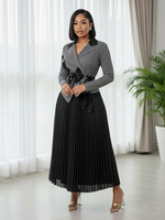 Dernière Tendance : Robe Longue Élégante à Col Revers, Nœud Papillon 3D Fleur et Taille Cintrée, 100% Polyester