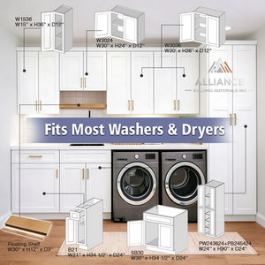 Armoires de buanderie blanches style Shaker pour appartement américain |   En stock, prêt à être expédié |   Armoire à linge en bois pour lave-linge et sèche-linge - Product Image 4