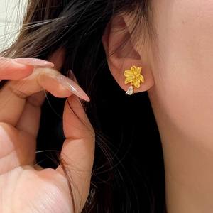 Boucles d'oreilles pendantes en argent sterling S925, design floral chinois unique, goutte d'eau givrée haut de gamme, frange de fleurs de lys - Product Image 5