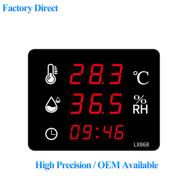 High Accuracy LED Display Digital Temperature & Humidity Meter Alarm IP43 Rated USB Powered NTC Wall-Mounted/Desktop Indoor ODM