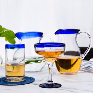 Vintage 12 oz Ronda Coupe Cristalería Azul Bordeado Mexicano Soplado Cóctel Margarita Copas de Vino para Fiesta para Restaurantes Bares - Product Image 3