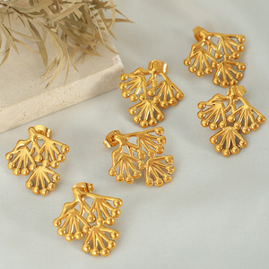 Gold Pine Branch Stud Earrings <b>Titanium</b> Steel Plant Design Party Fashion Jewelry EH198 - Product Image 1