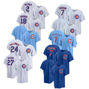 เสื้อเบสบอลชิคาโกคับส์แบบกำหนดเองสำหรับผู้ชาย สีน้ำเงิน-ขาว ปักโลโก้แบบเย็บติด - Product Image 1