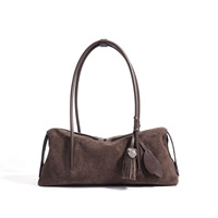 Nouveau Sac Fourre-tout d'Épaule Décontracté en Cuir Véritable et Daim avec Fermeture Éclair, Forme Oreiller, Style Urbain Simple, Collection Automne/Hiver 2026