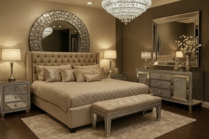 Ensemble de chambre à coucher moderne avec lit Queen Size et lit King Size au design miroir - Product Image 6