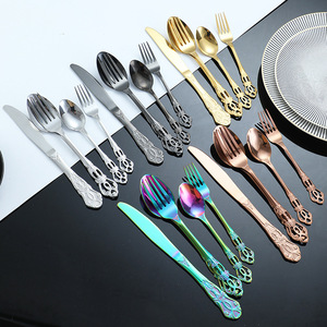 Ensemble de couverts en acier inoxydable Vintage <span class=keywords><strong>Palace</strong></span> Couverts gaufrés 4 pièces Western Vaisselle Couteau à steak Fourchette Cuillère - Product Image 4