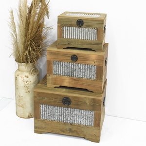 Luckywind <strong>Vintage</strong> Farmhouse Home Decor Handmade Natural Antique Reclaimed Wood Storage <strong>Trunk</strong> 20-35L Capacity Multifunctional - Product Image 6
