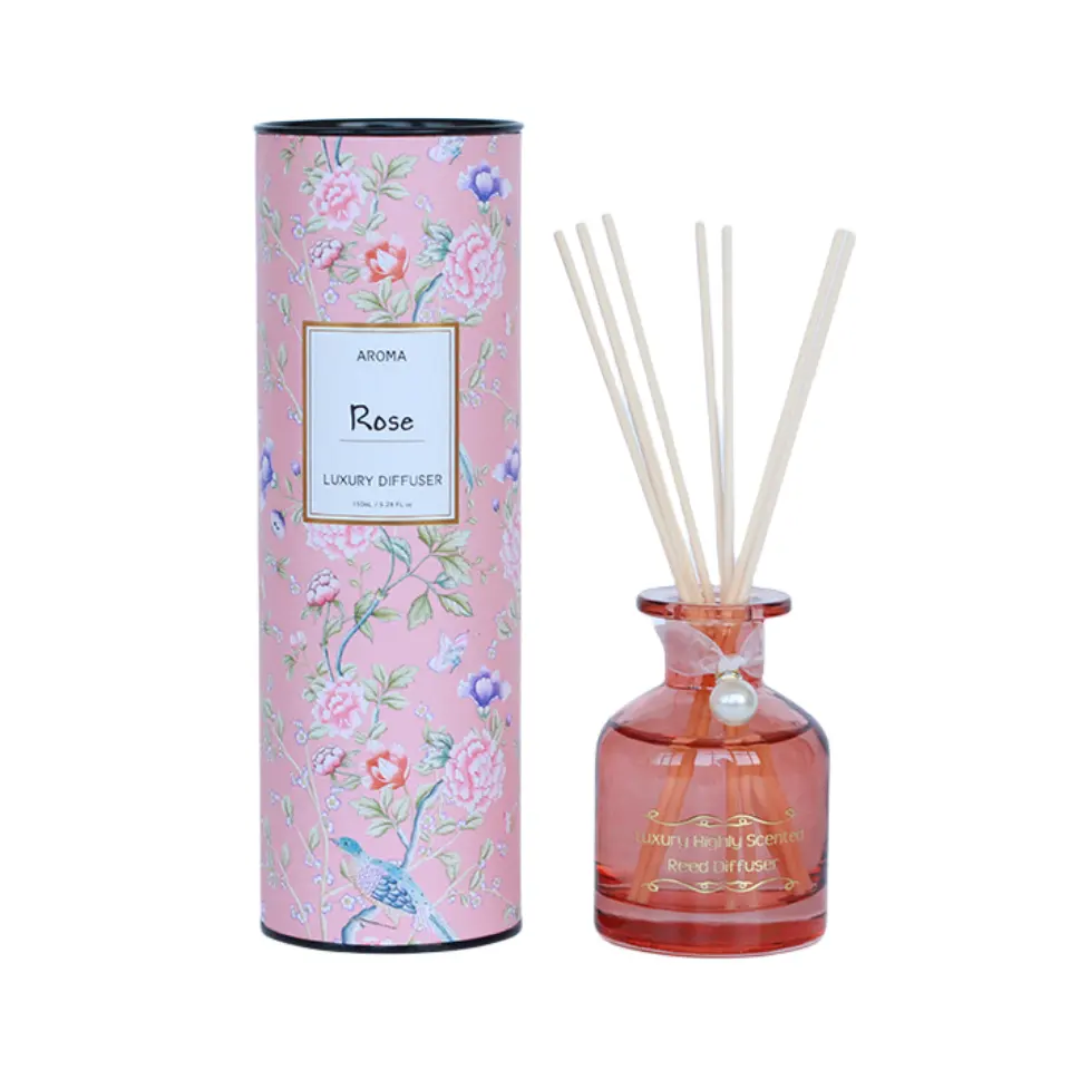 Verjaardagscadeau 150Ml Luxe Ronde Glazen Fles Riet Diffuser Met Ronde Cilinder Geschenkverpakking