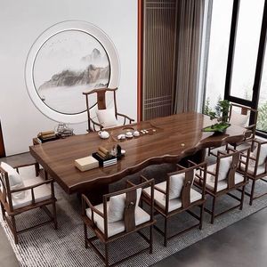 Ensemble table et chaises en bois massif, meubles de salon de style chinois, ensemble de préparation du thé fait à la main, inspiré du Zen - Product Image 2