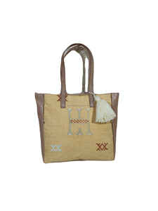 Moroccan Sabra Handbag <b>for</b> Women Cactus Silk Leather Tote with Genuine Leather Lining <b>Zipper</b> & <b>Lock</b> Closure - Product Image 3