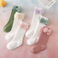 Chaussettes longues côtelées pour enfants, chaussettes blanches à nœud pour filles, chaussettes hautes jusqu'au genou