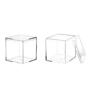Caixa acrílica pequena de cubo quadrado, caixa acrílica transparente de plástico com tampa de organizador de armazenamento acrílico