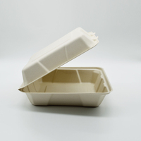 Boîte alimentaire jetable biodégradable à trois compartiments en pulpe de bagasse de 9 pouces avec couvercle pour plats à emporter