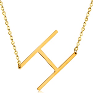 Collar de Moda de Acero Inoxidable con Letras Geométricas Chapadas en Oro de 18K, Collar Minimalista con Barra de Letras de la A a la Z para Mujer - Product Image 1