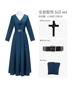 Disfraz de Monja para Carnaval de Halloween, Disfraz de la Sra. Davis, Disfraz de Monja Simone, Vestido Azul, RMOV-90 - Product Image 3