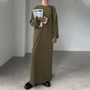 Felpa stampata autunno inverno giapponese abito semplice tinta unita di fascia alta lungo il ginocchio - Product Image 3