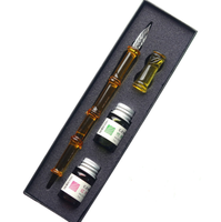 Art écriture Signatures calligraphie décoration fleur cristal stylos en verre au chalumeau avec encres colorées verre de Murano Dip stylo encre ensemble