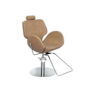 Sillón de Barbería Reclinable Ajustable de Lujo en Dorado con Cuero Marrón para Salón y Hospital, Silla Profesional para Barbería - Product Image 1