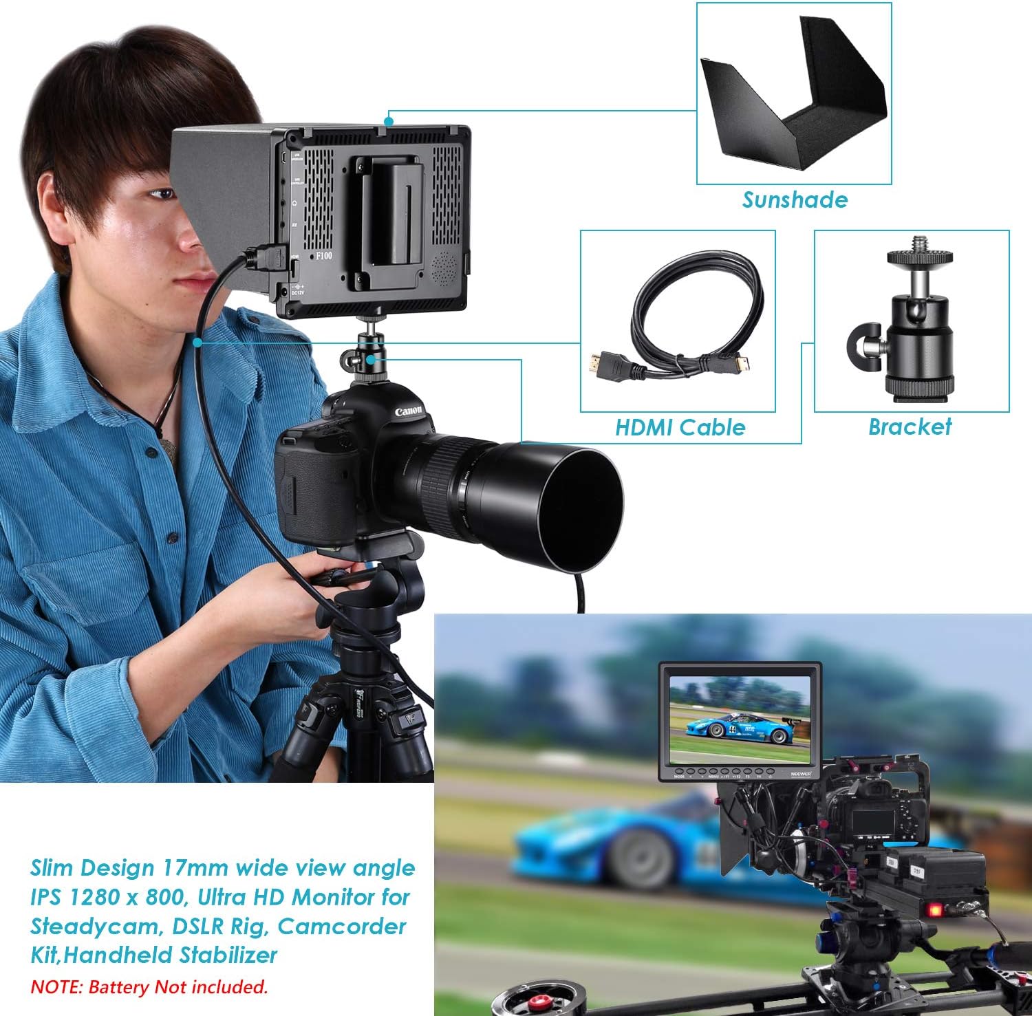 Neewer F100 7inch HD Video Assist IPS 1280x800 Camera Field Monitor