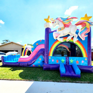 Wholesale kids party unicorn jumping bouncy castle with slide combo jumpers bounce <b>house</b> <b>inflatable</b> commercial - Product Image 1