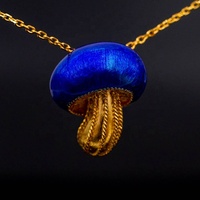 European American Gold Vermeil Sand Blast Designer Anhänger Halskette mit Fallschirm Heißluft ballon Emaille Pilz