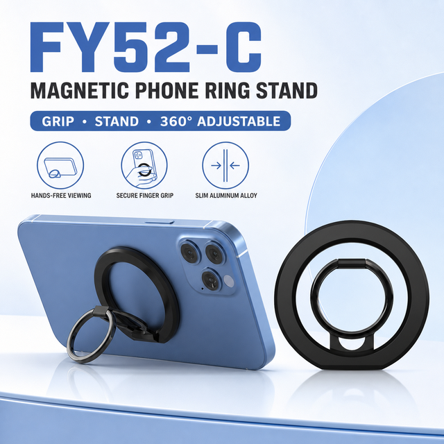 New Arrival Slim Aluminum Alloy 360° Rotating 180° Foldable Portable Dual-Ring Magnetic Finger Grip Phone Holder Stand for Table