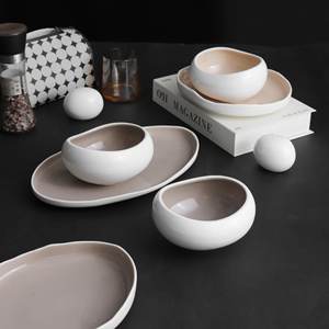 Service de table en céramique écologique d'inspiration nordique blanc de haute qualité, blanc et gris, plats principaux disponibles, prix de gros - Product Image 2