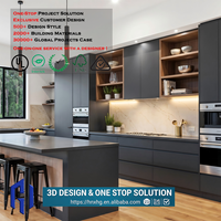 Juego de Muebles de Cocina Modernos de Madera Maciza Estilo Shaker con Isla Central, Personalización de Diseño 3D Gratuita, Acabado Lacado RTA para Proyectos del Hogar