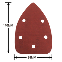 Papier abrasif triangulaire à crochets et boucles rouges 90*140mm 5 trous pour ponceuse polisseuse, pour le polissage du bois, du métal et du plastique