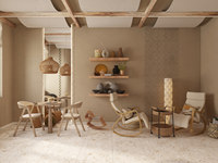Comptoir de boulangerie Retron personnalisable, style confortable, avec plateau en marbre attrayant, couleur abricot, écologique et robuste pour salon