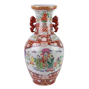 RZFA55-A periodo Kangxi Famille Rose dipinte a mano <span class=keywords><strong>in</strong></span> porcellana <span class=keywords><strong>rossa</strong></span> motivi a forma di fondo a doppio <span class=keywords><strong>vaso</strong></span> orecchie per collezioni Villa - Product Image 1