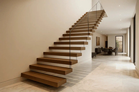 Escalier flottant en verre trempé avec panneaux en verre et support en acier inoxydable, escalier cantilever transparent