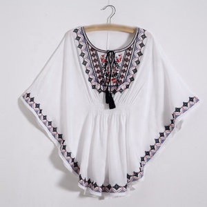 Casuali delle donne di Boho Ricamato A Maniche Lunghe Contadino Top Button Up Allentato Messicano Della Boemia Camicette Della Camicia - Product Image 3