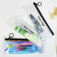 Vente en gros Kit de voyage en PVC Sac d'emballage brosse à dents en plastique Sac holographique de luxe pochettes de maquillage Transparent PVC sac cosmétique