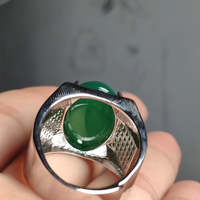 Anillo de Jade Natural con Gema Esmeralda Verde al por Mayor, Joyería de Plata de Ley con Baño de Jade