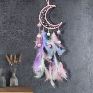 Collection de attrape-rêves faits main en forme de mignonnes créations, avec pompons et plumes, pour chambre de filles, décoration murale en macramé - Product Image 2