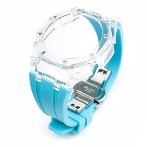 GA2100 Mod Kit G SHOCK PC Estuche transparente Hebilla de mariposa de metal Correa de reloj de goma de repuesto para Casio 2110