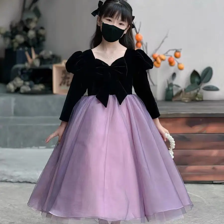 2024 vestido de niña invierno de gama alta flor niña boda niña princesa vestido niños anfitrión piano actuación disfraz