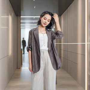 Của phụ nữ giản dị thời trang áo khoác áo khoác đơn nút dài tay áo với notched cổ áo rắn màu đen dệt mô hình - Product Image 3