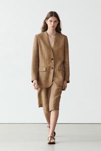 Blazer para Mujer Color Camel, Chaqueta de Lana y Viscosa con Cuello en V y un Solo Botón, Estilo Entallado para Oficina y Uso Diario - Product Image 4