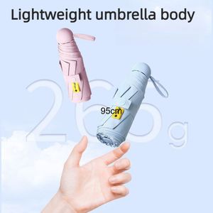 Parapluie de voyage de poche pliable en 5 sections, avec logo personnalisé OEM, 8 baleines, UPF50, poignée givrée, revêtement noir, format mini-téléphone, pour femme, protection soleil et pluie - Product Image 2