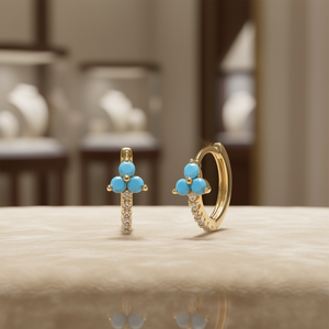 Orecchini in oro E3163 con gemma blu e accenti di diamanti, stile carino da indossare tutti i giorni per donna - Product Image 2