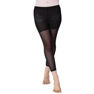 Celana Legging Regang Jala Hitam Wanita, Celana Latihan Fitness Tari Perut, Celana Legging Elastis Jaring Hitam