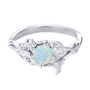 Dễ thương nữ hình bầu dục màu trắng lửa Opal Đá Nhẫn đính hôn thời trang cổ điển Bạc màu trang sức cưới cho phụ nữ - Product Image 4