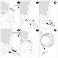 Câble de sécurité pour ordinateur portable/ordinateur portable YH1514, serrure à combinaison à 4 chiffres avec câble épais et robuste, adapté aux trous de serrure en forme de coin